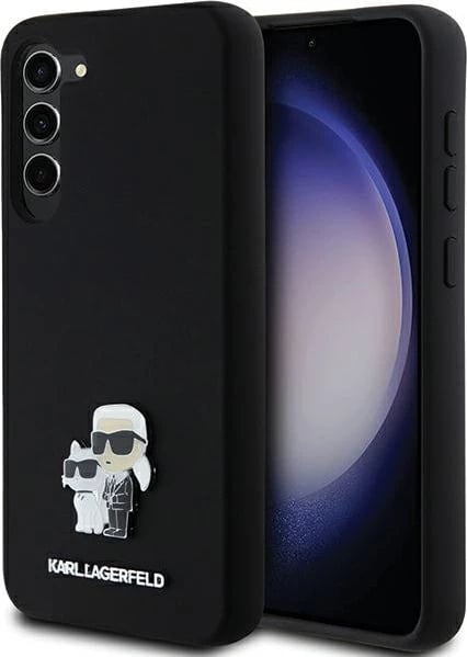 Mbështjellës Karl Lagerfeld Silicone Karl & Choupette Metal Pin për Samsung Galaxy S23+, i zi