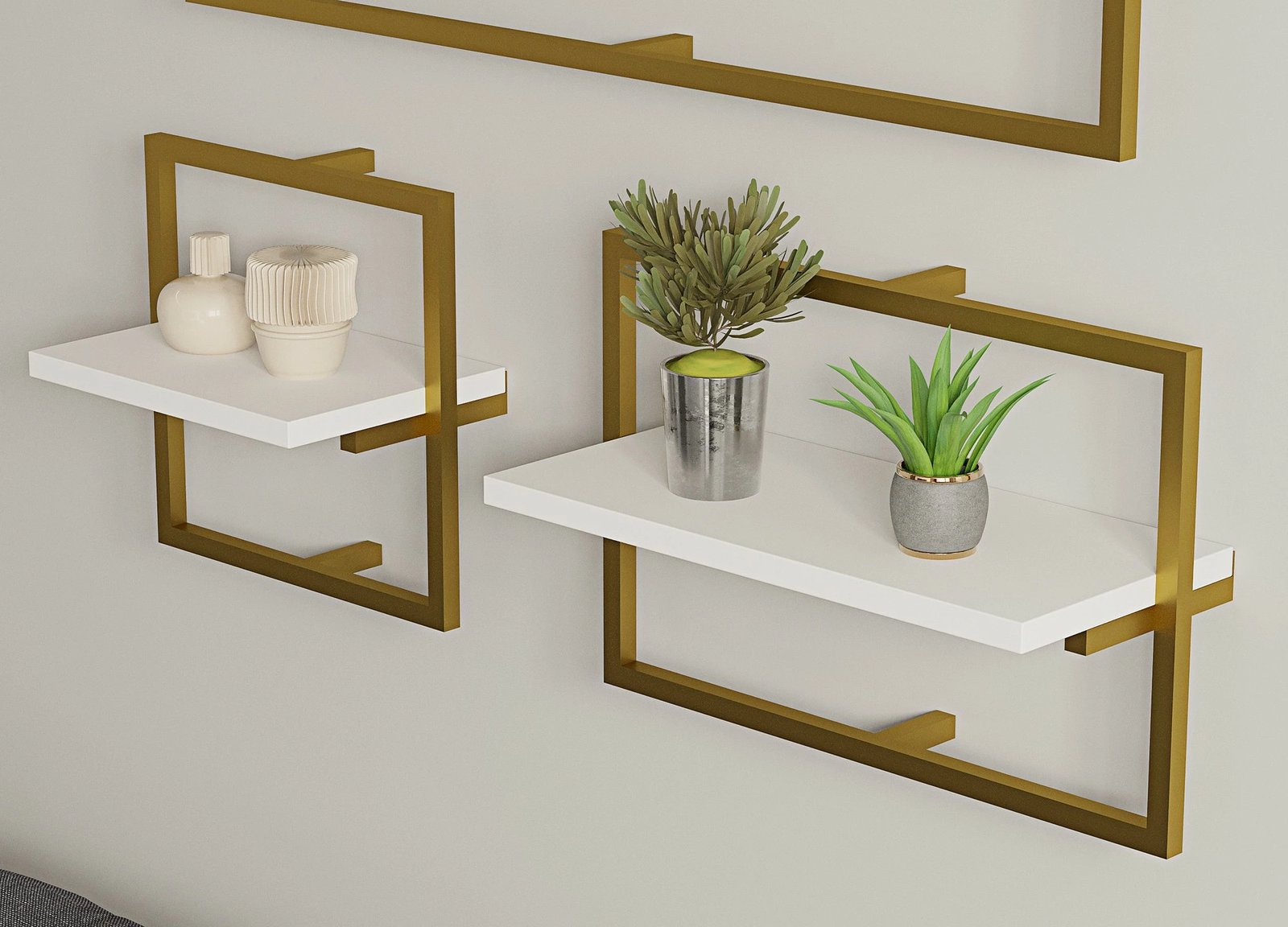 Raft muri dekorativ, ngjyrë e bardhë dhe ari, Skye Decor