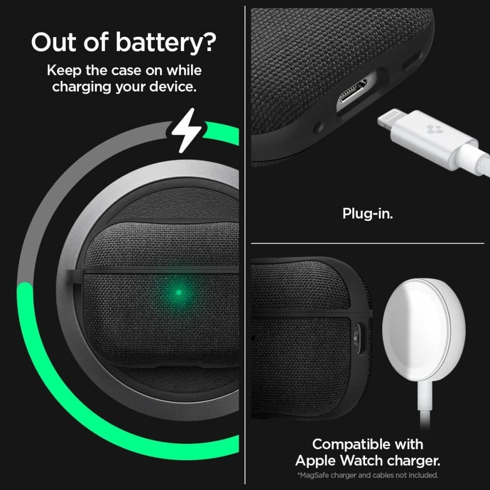 Mbështjellës Spigen Urban Fit për AirPods Pro/Pro 2, me unazë, Zi