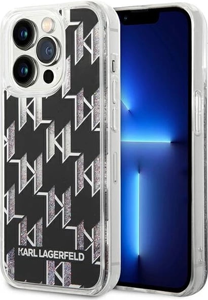 Mbështjellës Karl Lagerfeld KLHCP14XLMNMK për iPhone 14 Pro Max 6.7", i fortë, Liquid Glitter Monogram, zi