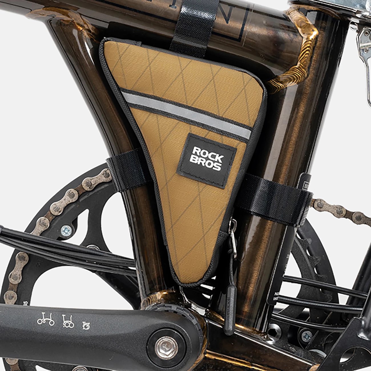 Çantë trekëndore për kornizë biçiklete Rockbros 30180025003, 0.3L, kafe