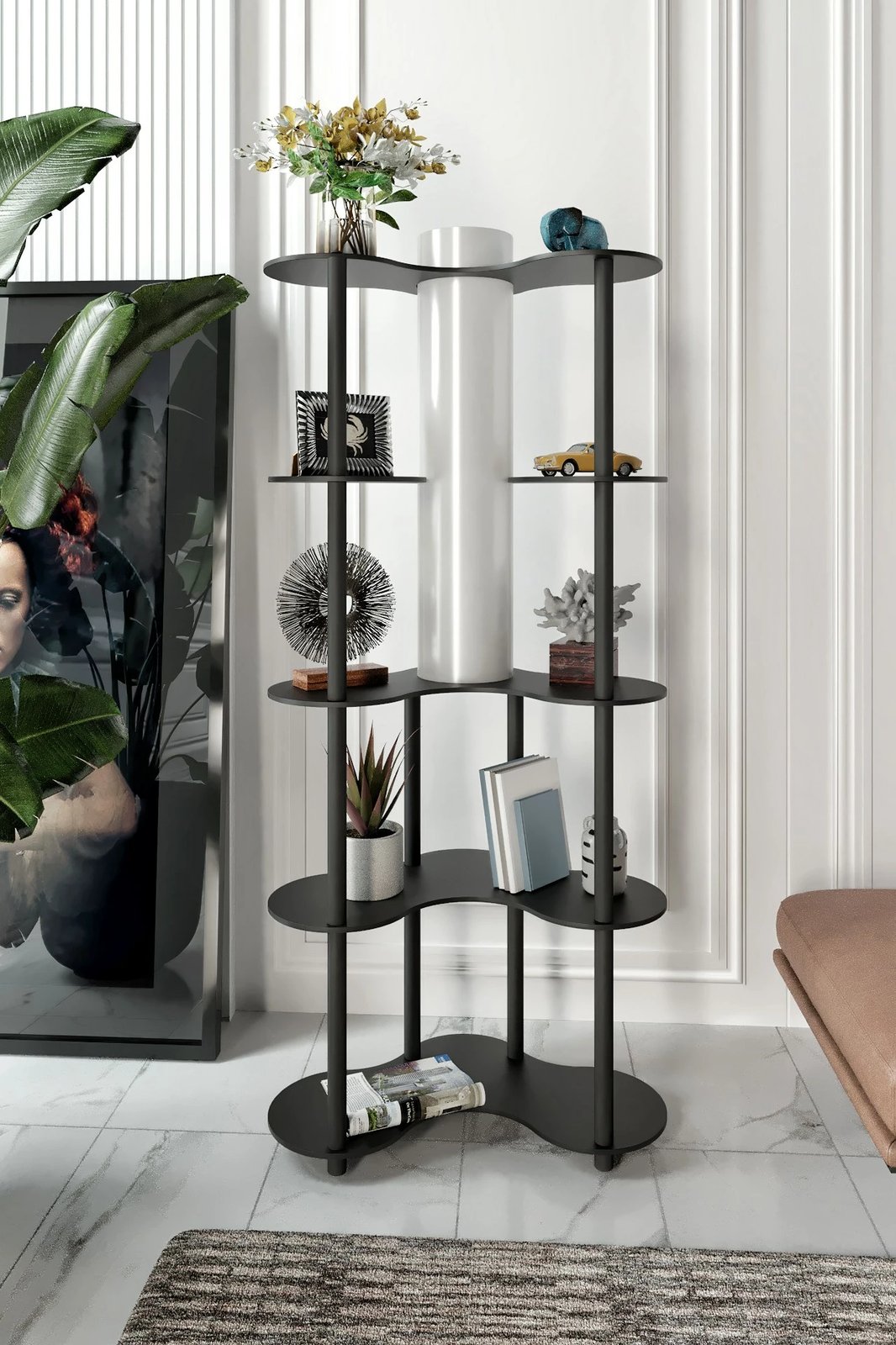 Raft modern për shtëpi ose zyrë, ngjyrë e zezë, Opviq KS-11112