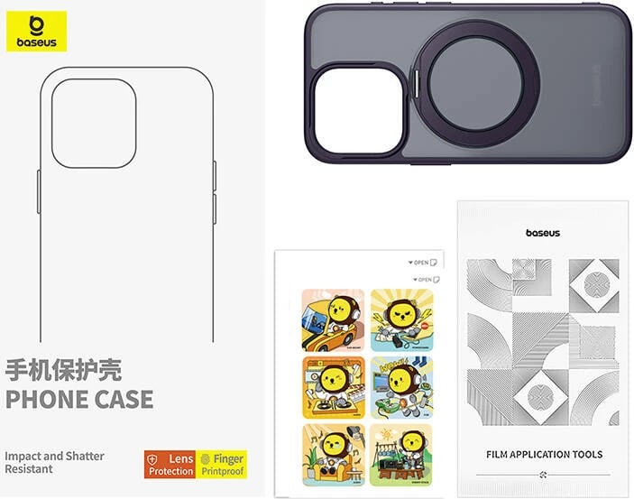 Mbështjellës Baseus SkyRing Magnetic për iPhone 14 Pro Max, me këmbë mbështetëse, xham të temperuar dhe set pastrimi, vjollcë