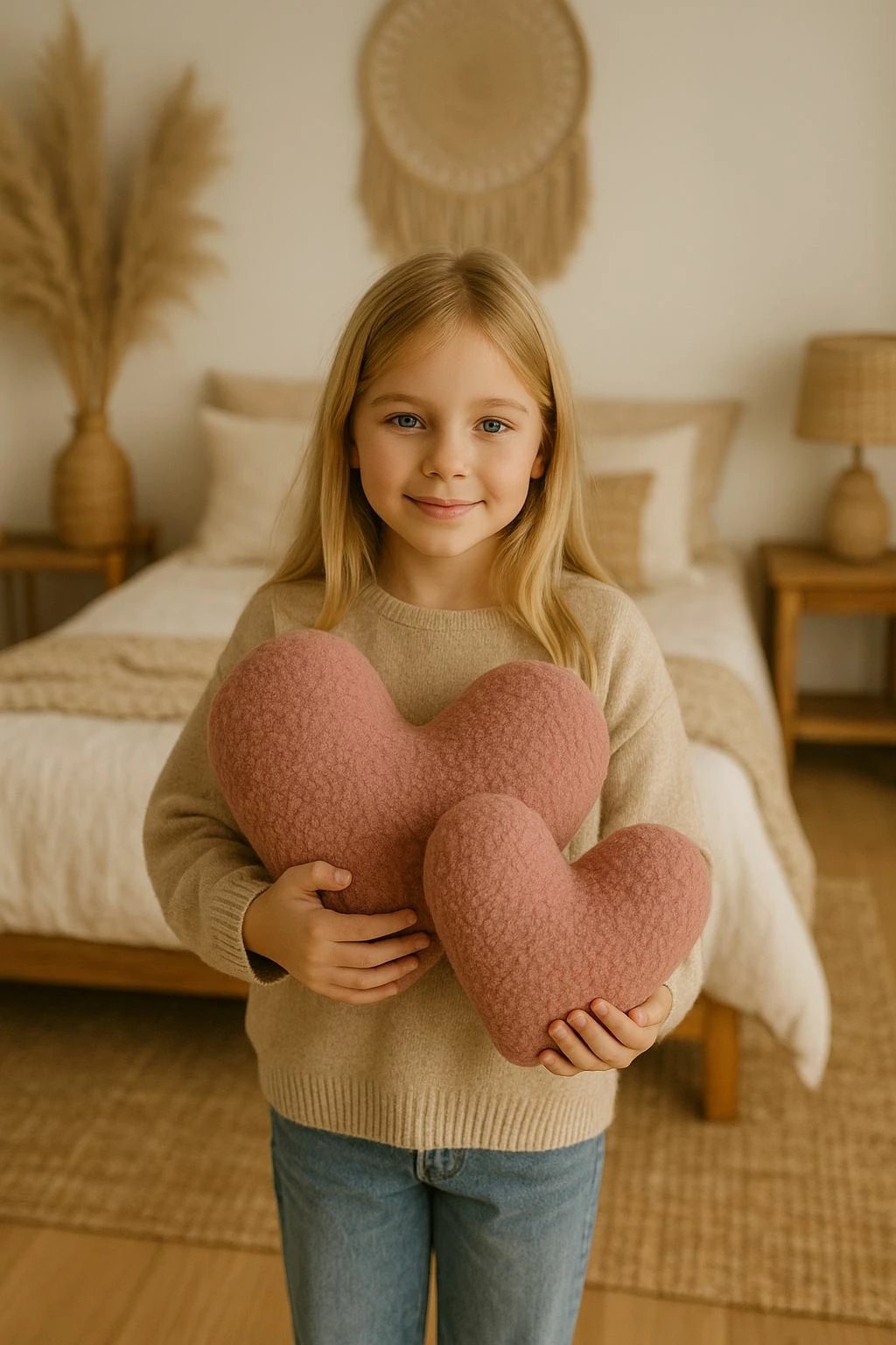 Jastëk zemër i madh Teddy, rozë, Evila Originals