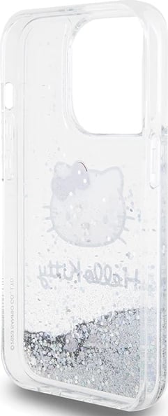 Mbështjellës Hello Kitty Liquid Glitter Charms Kitty Head për iPhone 13 / 13 Pro, argjendtë