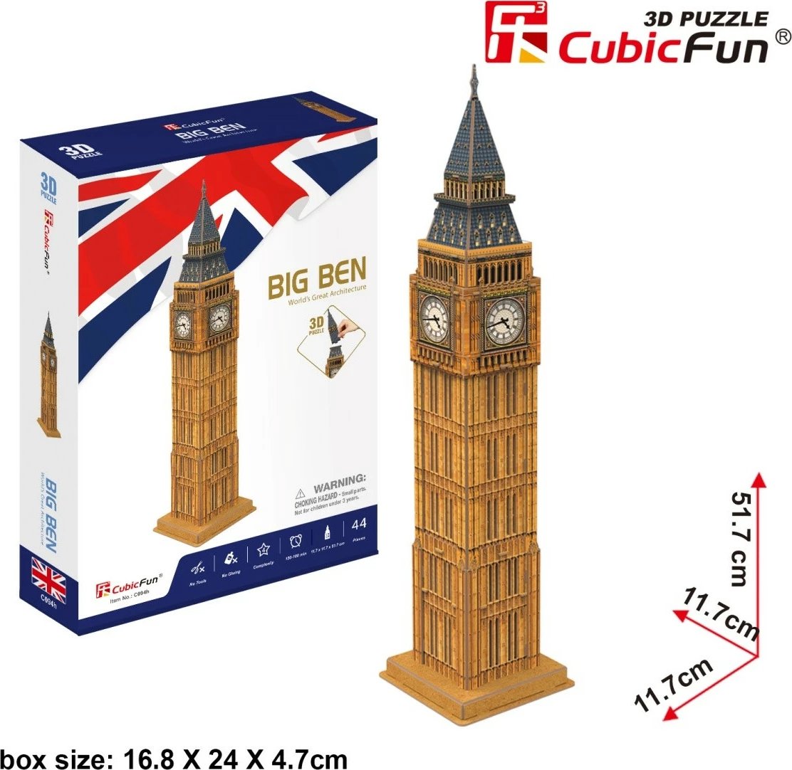 Puzzle 3D Cubic Fun Big Ben C094H, 44 pjesë