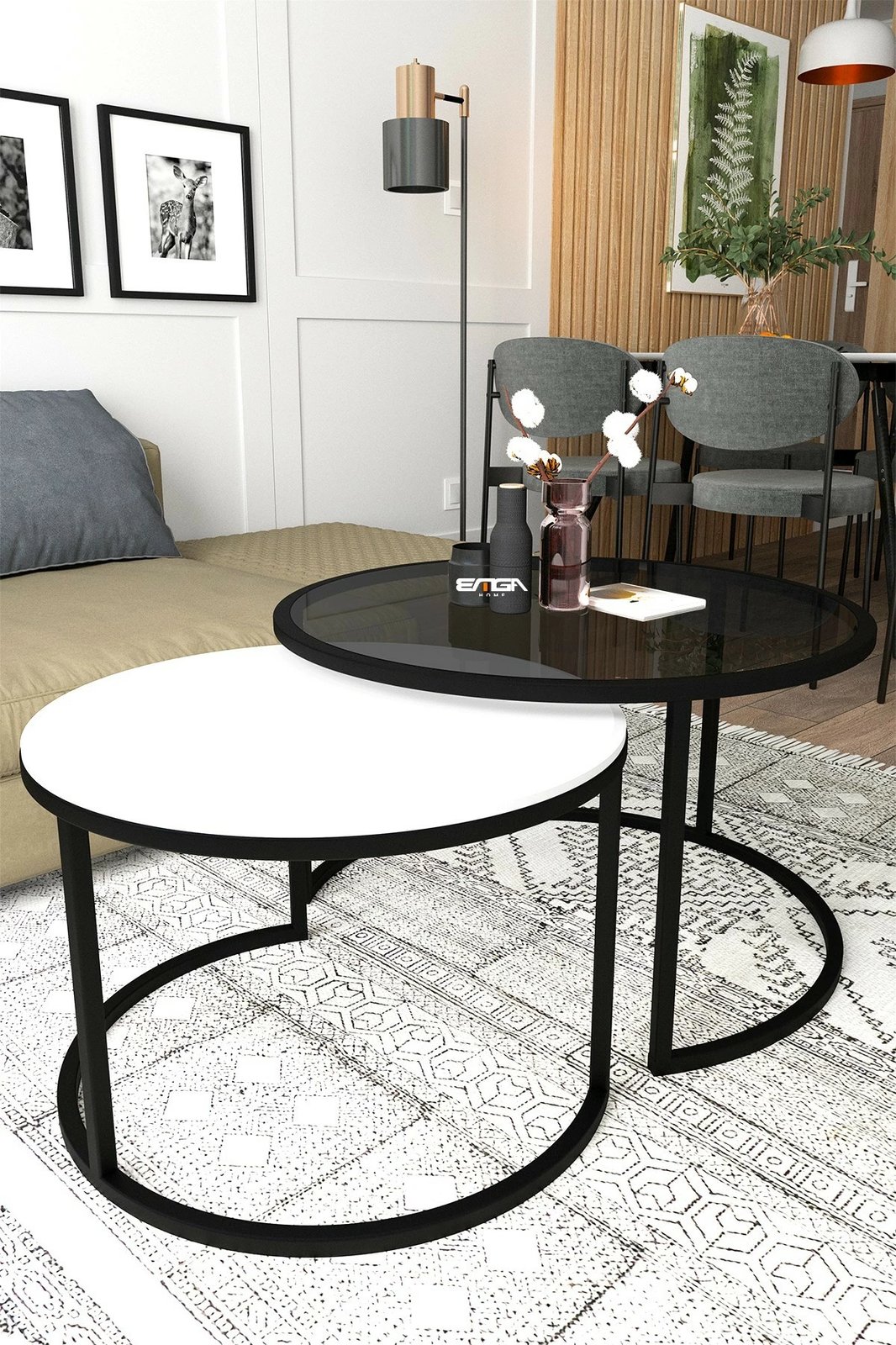 Set tavolinash kafeje Skye Decor, bora-fume, e bardhë