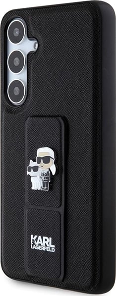 Mbështjellës Karl Lagerfeld Gripstand Saffiano Karl&Choupette Pins për Samsung Galaxy S24, i zi
