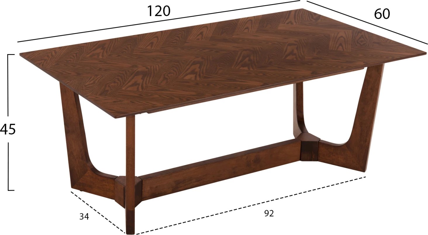 Tavolinë kafeje RIMER, MDF, ngjyrë arre, 120x60x45H cm