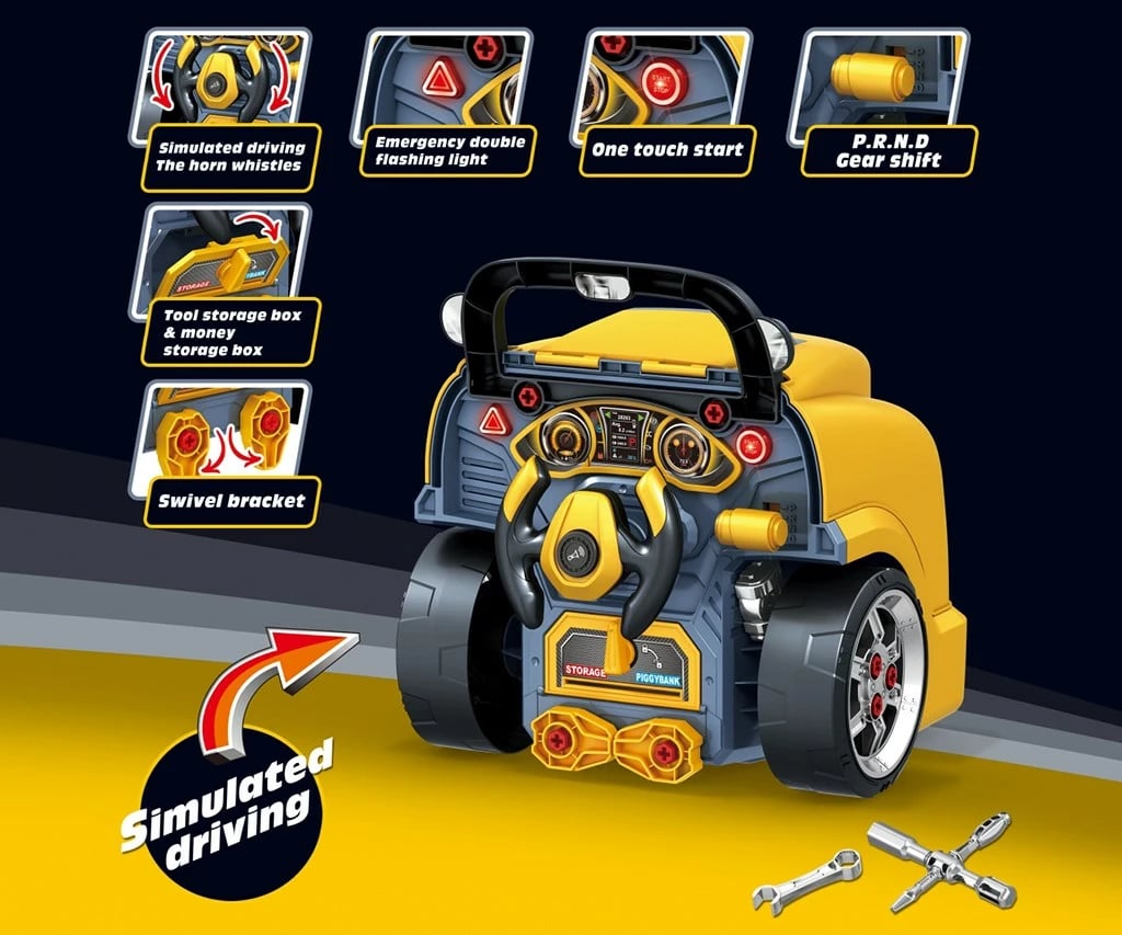 lodër edukative mekaniku, Milly Mally N-GINE, 56 pjesë, efekte dritë/tingull, 3xAA, 3+, e verdhë