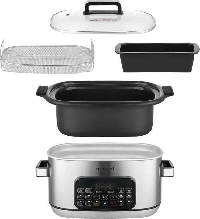 Multicooker/slow cooker Concept CK9000 6L 1250W 10 programe inox me shportë avulli dhe formë silikoni