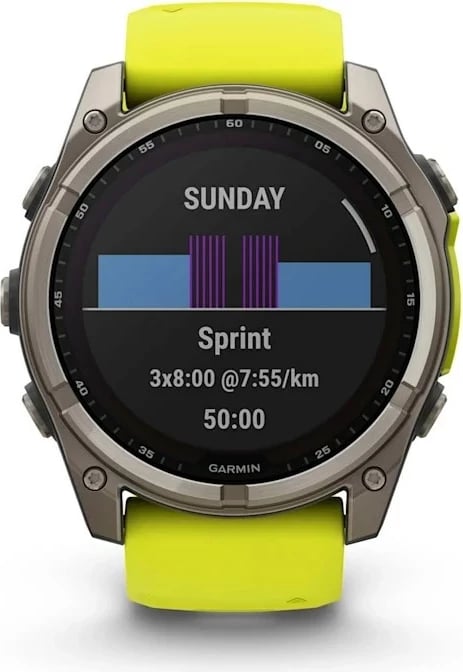 Smartwatch Garmin fenix 8, 51 mm, 32 GB, Titanium, Rrip silikon, E verdhë neon