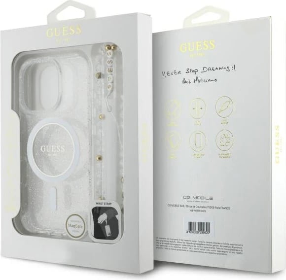 Mbështjellës Guess IML Glitter me rrip perlash MagSafe për iPhone 16 Pro, Transparent Mbështjellës Guess IML Glitter me rrip perlash MagSafe për iPhone 16 Pro, Transparent