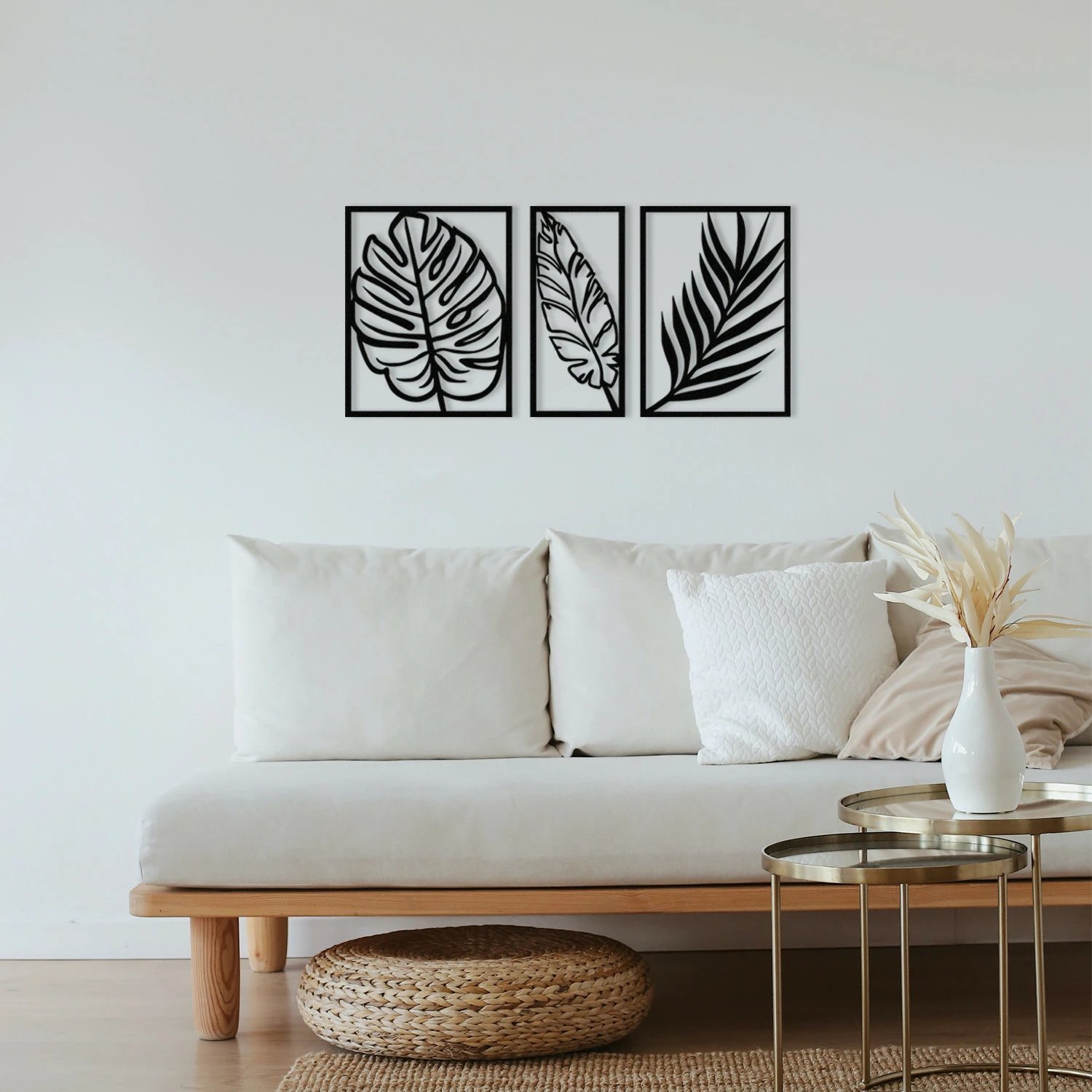 Aksesor dekorativ metalik për mur, Wallity, Leaf2, dekor metalik, ngjyrë e zezë, 80x38cm