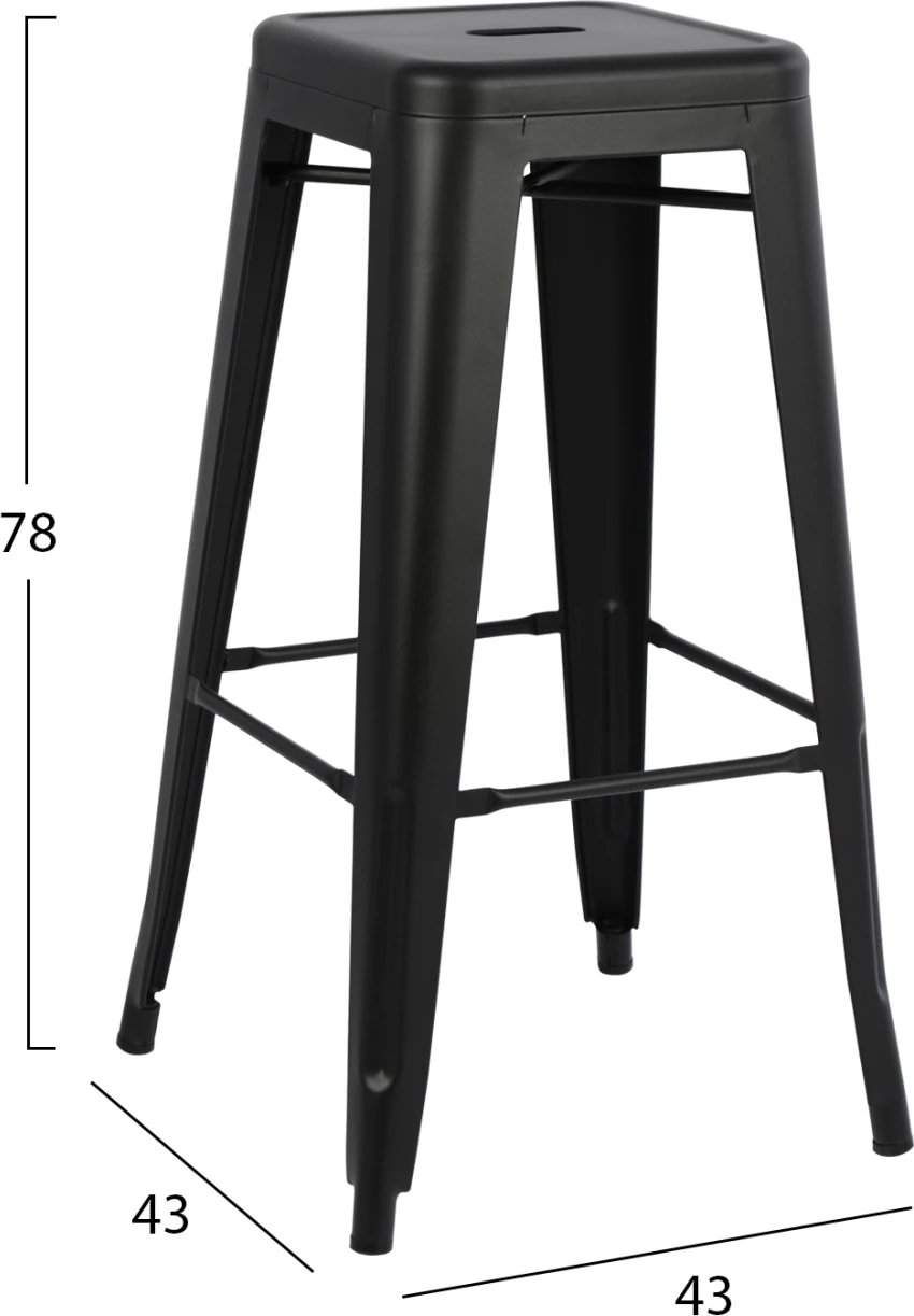 Karrige për bar MELITA-PRO FH8642.42 metalike, ngjyrë e zezë mat, 43x43x78H cm