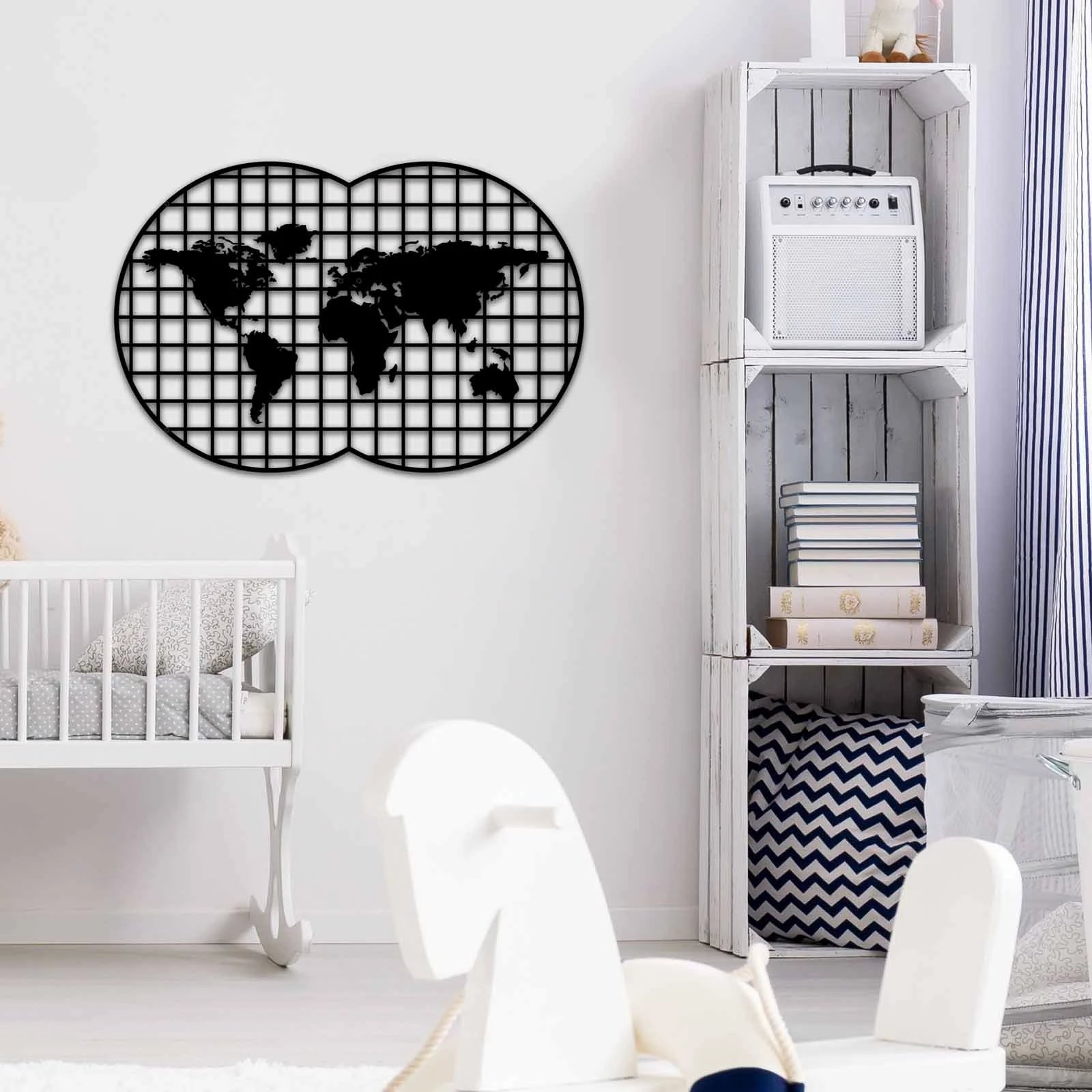 Aksesor dekorativ metalik për mur Wallity, MT - 020, ngjyrë e zezë, 74x49cm