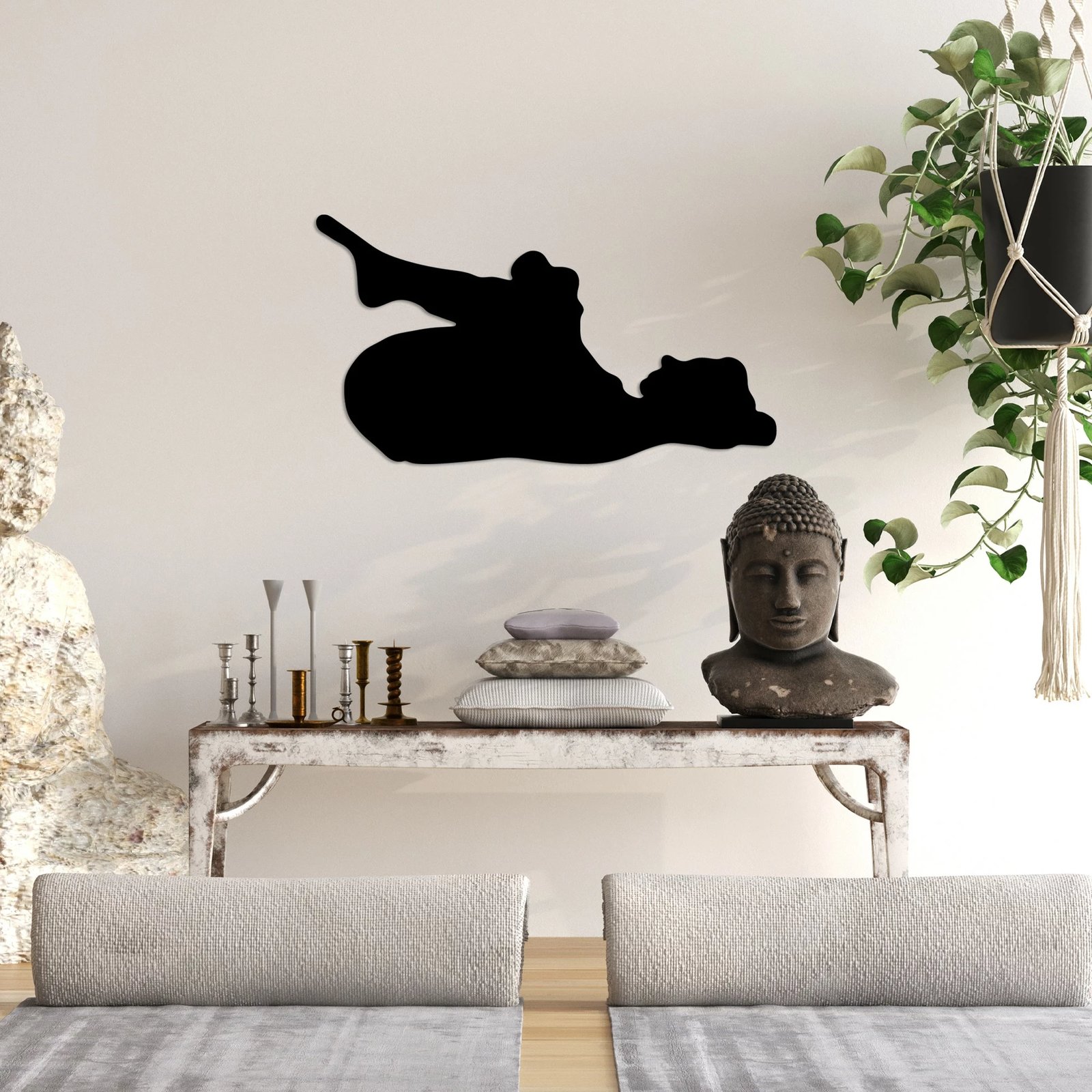 Aksesor dekorativ metalik për mur, Wallity, Yoga 8, ngjyrë e zezë, 60x33cm