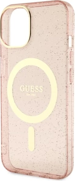 Mbështjellës Guess GUHMP14MHCMCGP për iPhone 14 Plus 6.7", Glitter Gold MagSafe, Rozë Mbështjellës Guess GUHMP14MHCMCGP për iPhone 14 Plus 6.7", Glitter Gold MagSafe, Rozë