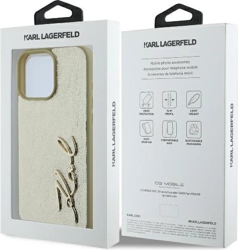 Mbështjellës Karl Lagerfeld Metal Signature për iPhone 16 Pro, Ari