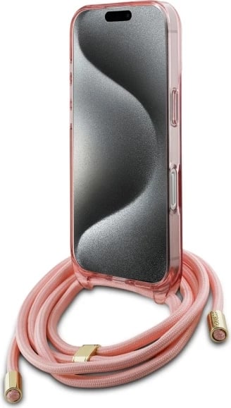 Mbështjellës Guess Crossbody Cord Script MagSafe për iPhone 16 Pro Max, Rozë