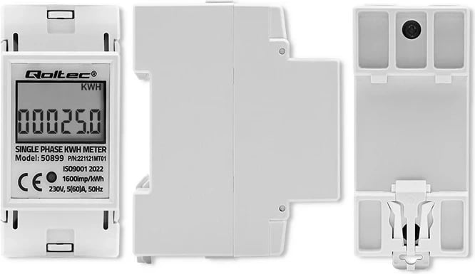 Qoltec 50899 Matësi elektronik njëfazor i konsumit të energjisë | 230 V | LCD | 2P | Hekurudhor DIN