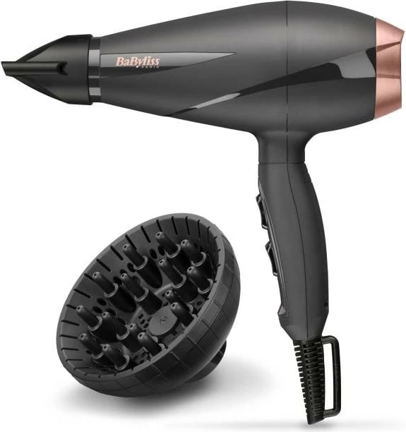 Tharëse flokësh BaByliss Smooth Pro 2100 6709DE 2100W, jonizim, 2 temperatura / 2 shpejtësi, buton ajër i ftohtë, me difuzer dhe grykë koncentratore, e zezë