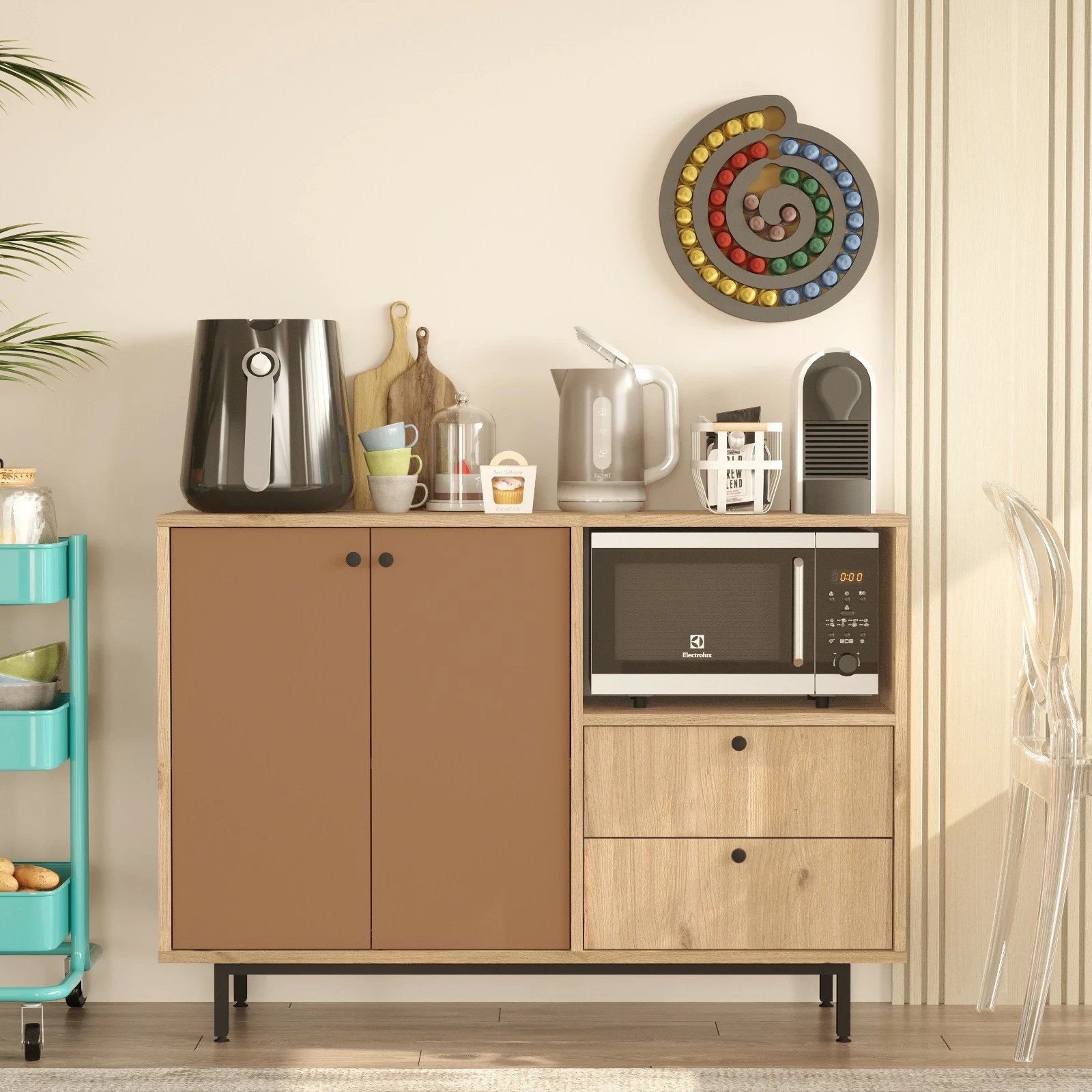 Dollap multifunksional Skye Decor, RE2-SK, ngjyrë lis dhe e kuqe qeramike