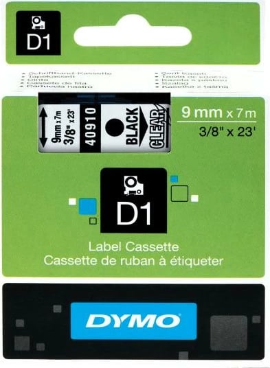 Shirit etiketime Dymo D1 40910, poliester, për etiketime standarde, tekst i zi në sfond transparent