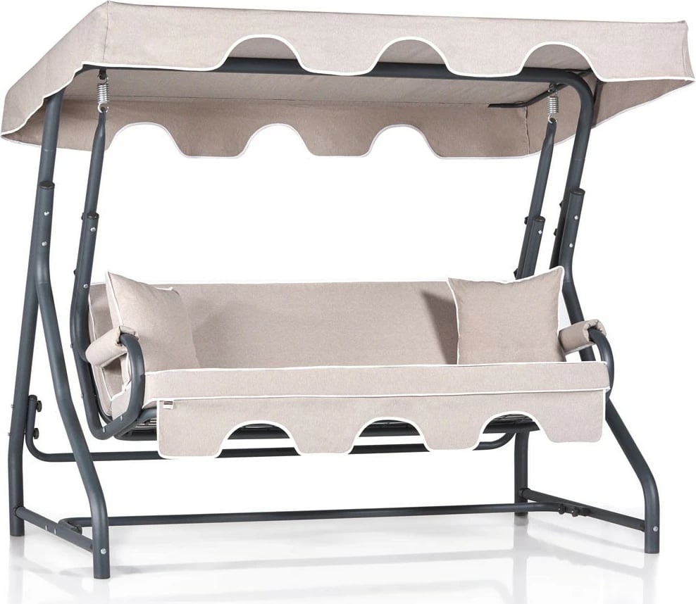 Karrige lëkundëse treshe për kopsht, ngjyrë krem dhe e zezë, Ruta 2