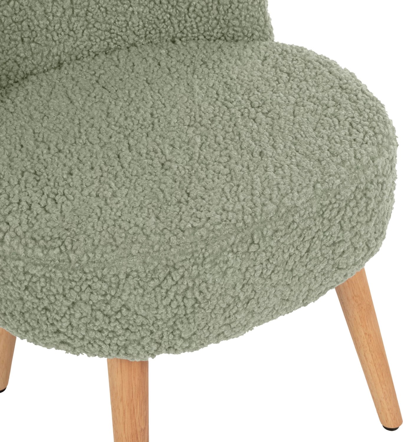 Karrige YASMINE FH8395.27 me mbështetëse të ulët, pëlhurë boucle ngjyrë fistik, këmbë druri, 47x46x64.5 cm.