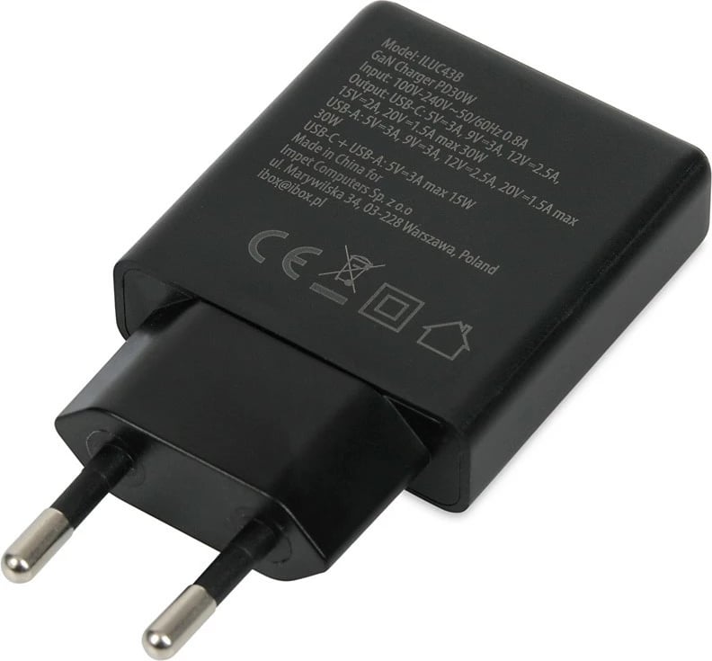 Karikues muri iBOX C43B, 30W, 2 porte (USB-C & USB-A), i zi