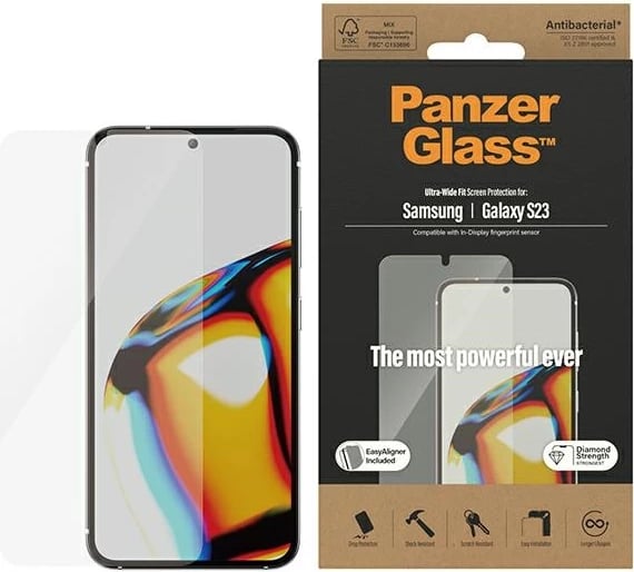 Mbrojtës ekrani PanzerGlass Ultra-Wide Fit me aplikator për Samsung Galaxy S23, xham i temperuar