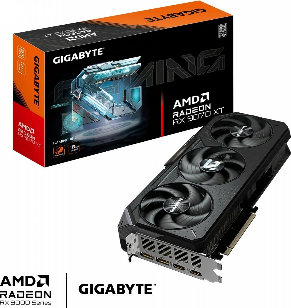 kartë grafike, Gigabyte, Radeon RX 9070 XT GAMING GV-R9070XTGAMING-16GD, 16GB GDDR6 256-bit, PCI-E 5.0, 2x DisplayPort 2x HDMI, 3 ftohës