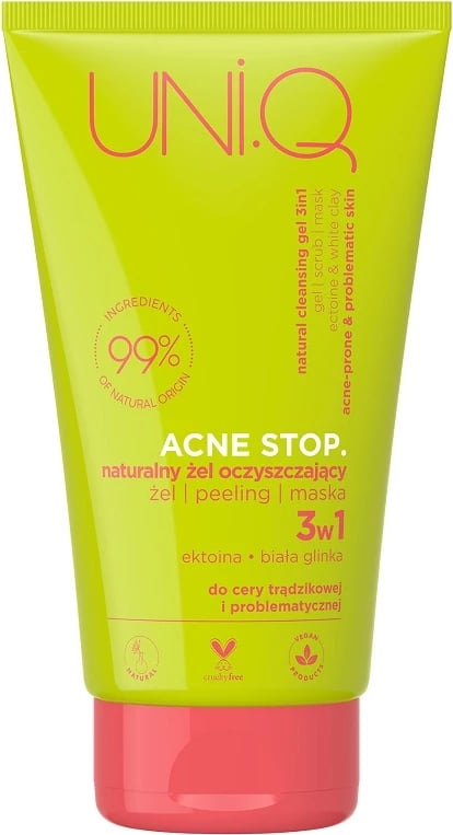 Xhel pastrues 3-në-1 për fytyrë UNI.Q Acne Stop për femra, 150ml