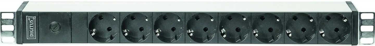 Prizë rack Digitus DN-95410, 8x Schuko, 1U, 2m, C14, Alumini, E zezë/Argjendtë