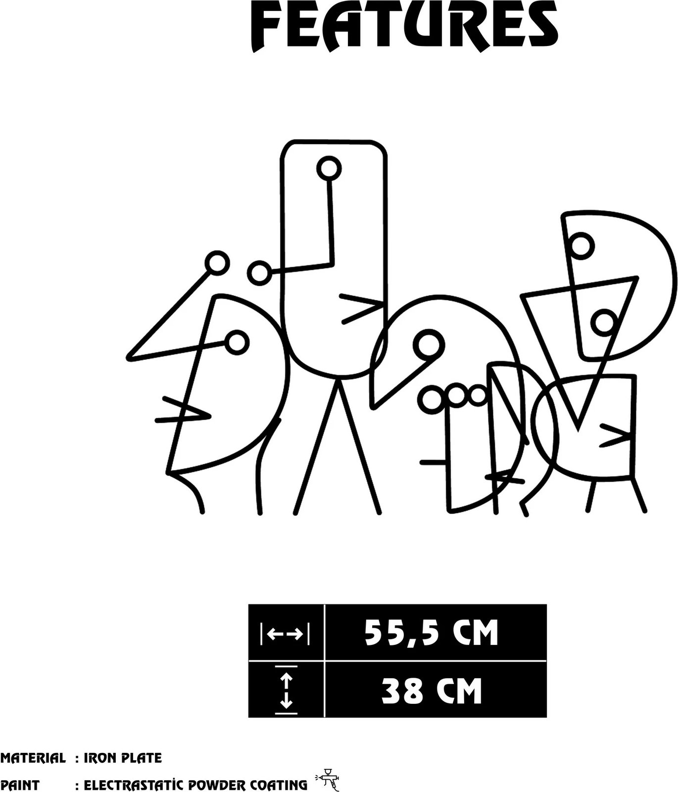 Aksesor dekorativ metalik për mur Wallity, Damophilus, ngjyrë e zezë, 55.5x38cm