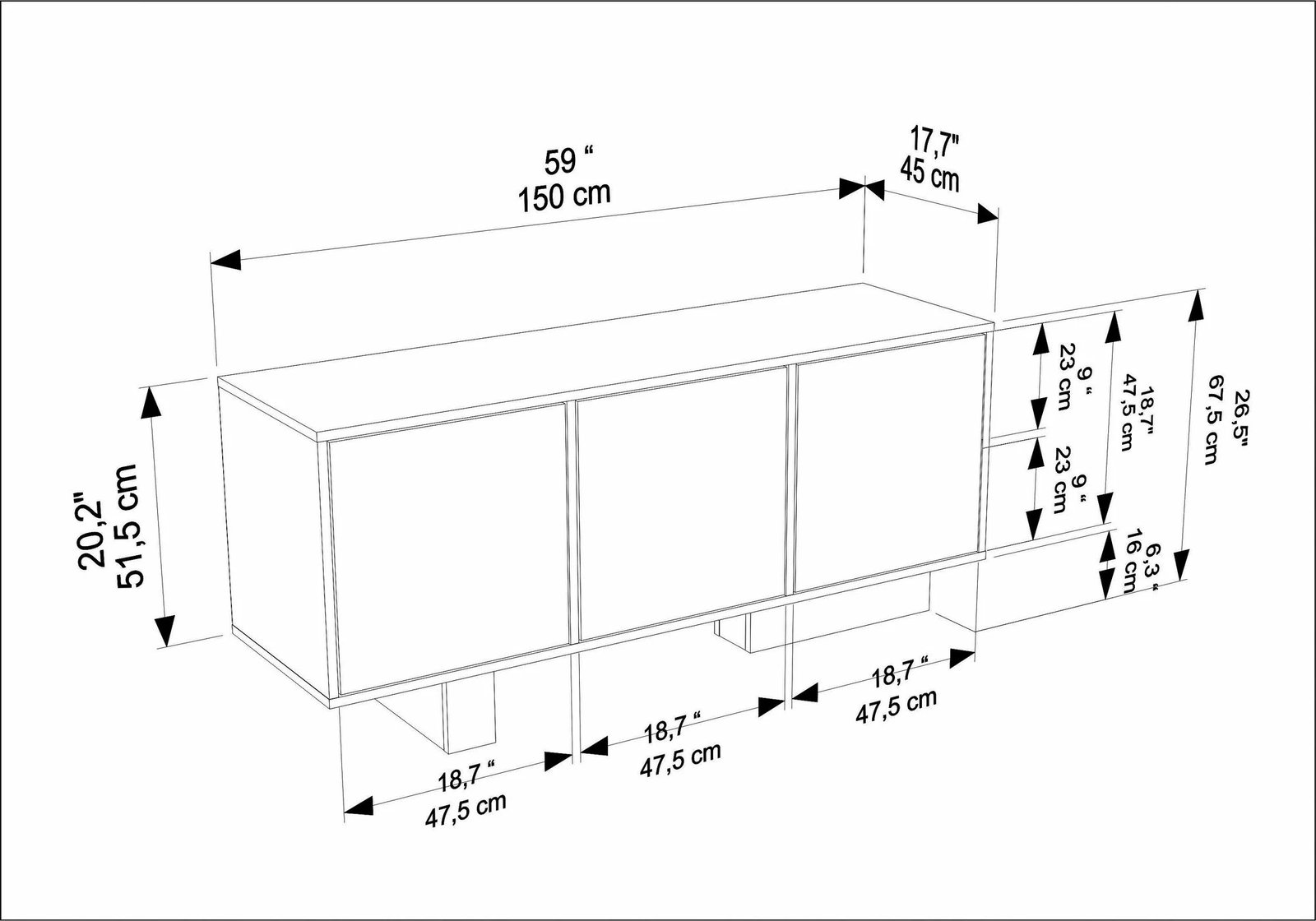Komodë anësore Skye Decor, Monaco - e zezë, dru arre e çelët