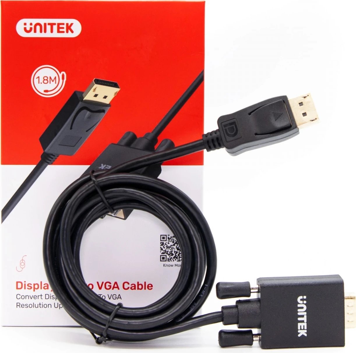 Kabllo Unitek DisplayPort - VGA, 1.8m, e zezë 