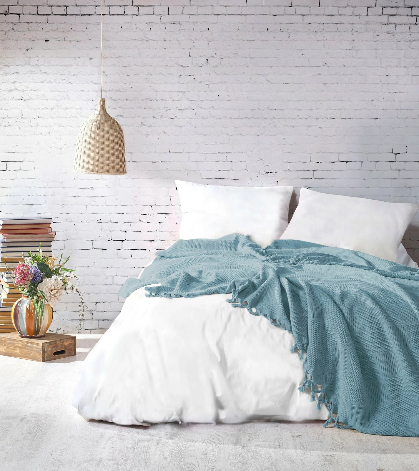 Çarçaf Double Pique Mona, ngjyrë turquoise, 220x240cm