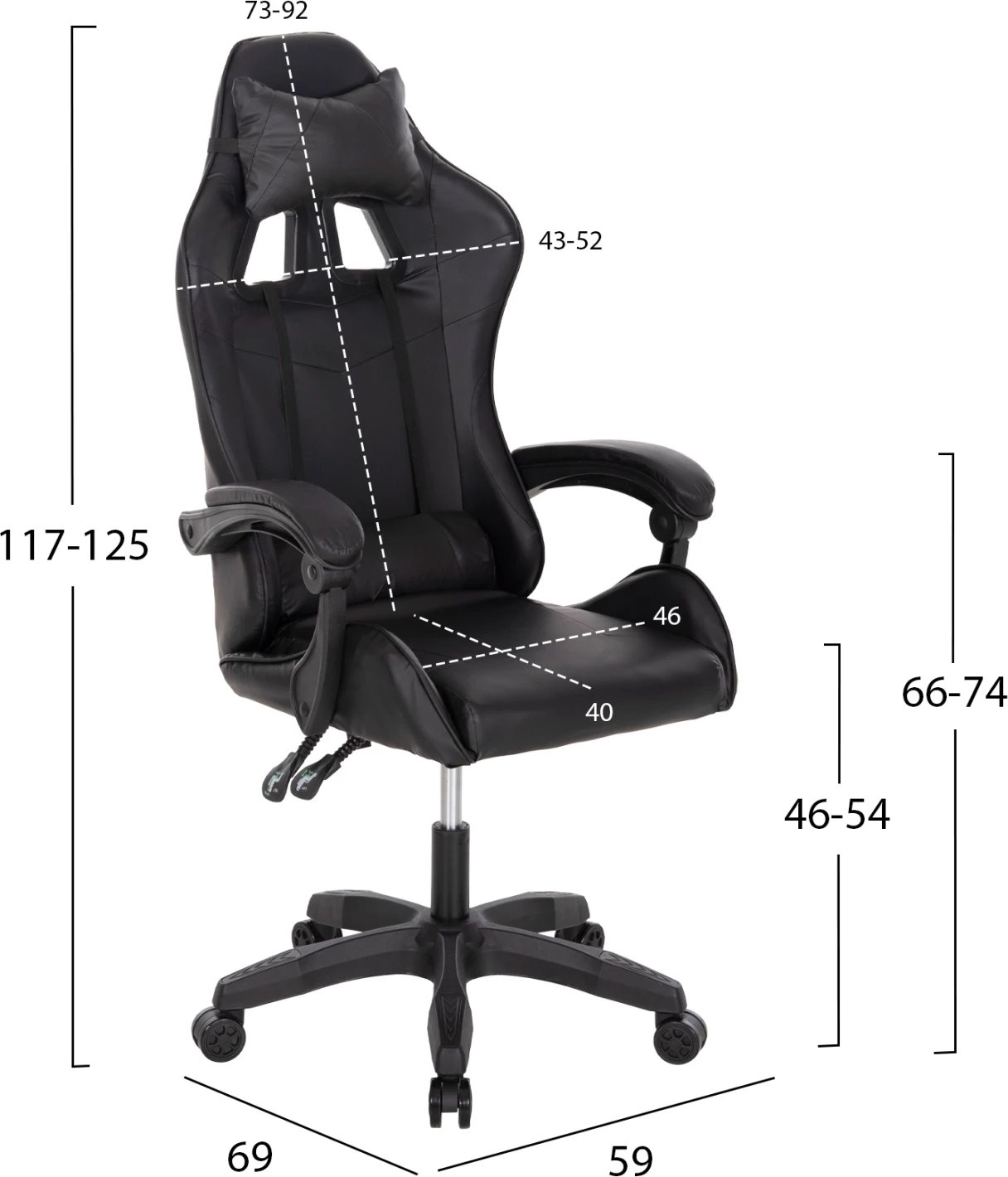 Karrige për lojëra MANCER FH1194, ngjyrë e zezë, PU-polipropilen, 59x69x125H cm