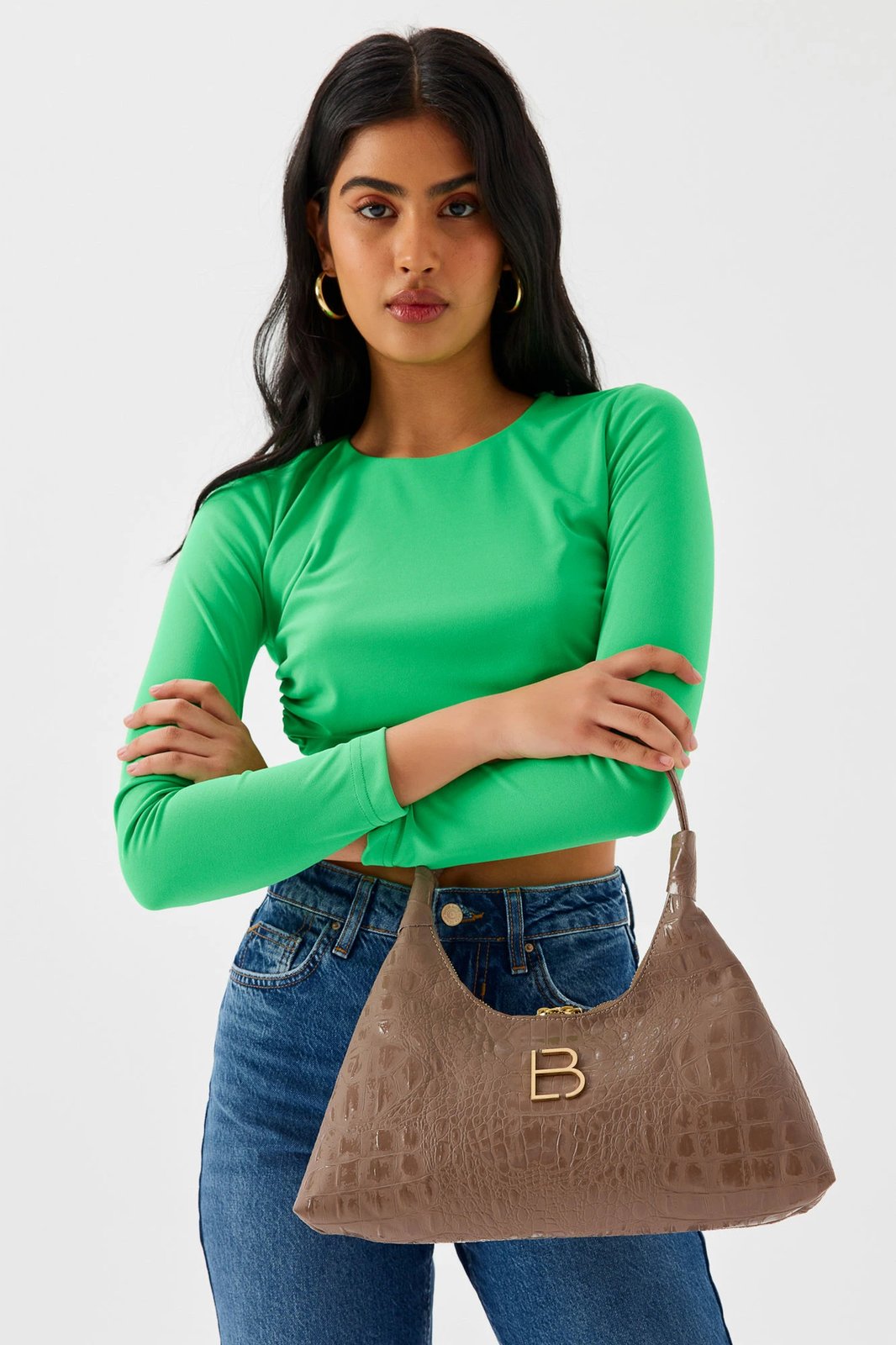 Çantë shpatulle Lucky Bees, model Croco, ngjyrë mink, 505