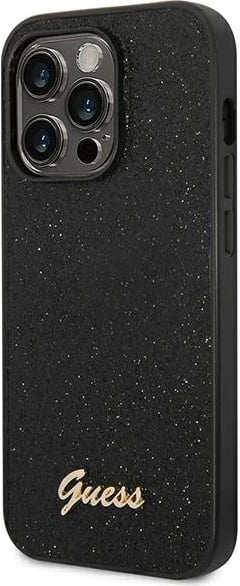 Mbështjellës Guess GUHCP14LHGGSHK për iPhone 14 Pro 6.1", Glitter Script, i fortë, i zi Mbështjellës Guess GUHCP14LHGGSHK për iPhone 14 Pro 6.1", Glitter Script, i fortë, i zi