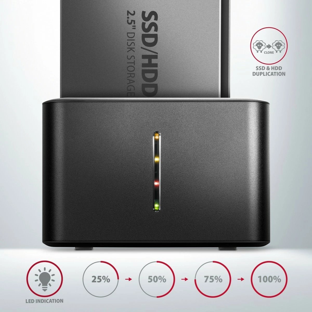 Kasë AXAGON ADSA-D25 MINI USB 3.2 Gen 1 për 2x SSD/HDD 2.5", e zezë