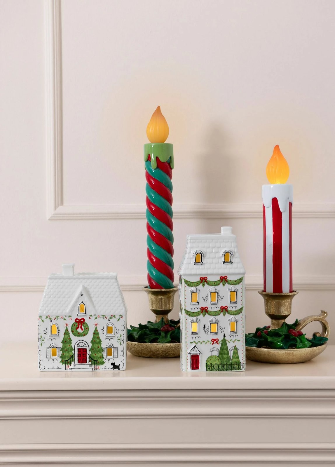 Objekt dekorativ qeramike me dritë LED, ngjyrë e kuqe dhe e bardhë, Evila Originals, SUS0222, 18x17x45cm