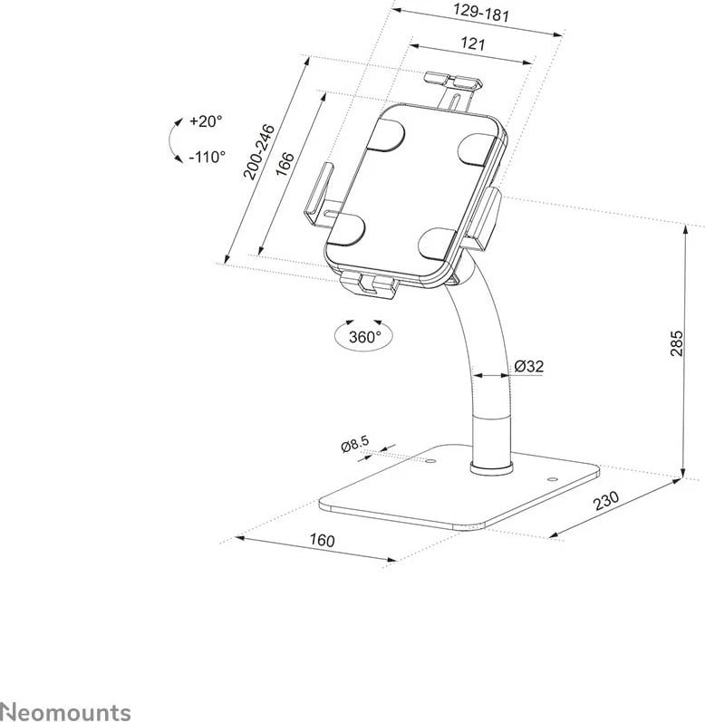 Mbajtëse tavoline tabletë Newstar DS15-625WH1, 7.9-11 inç, e bardhë