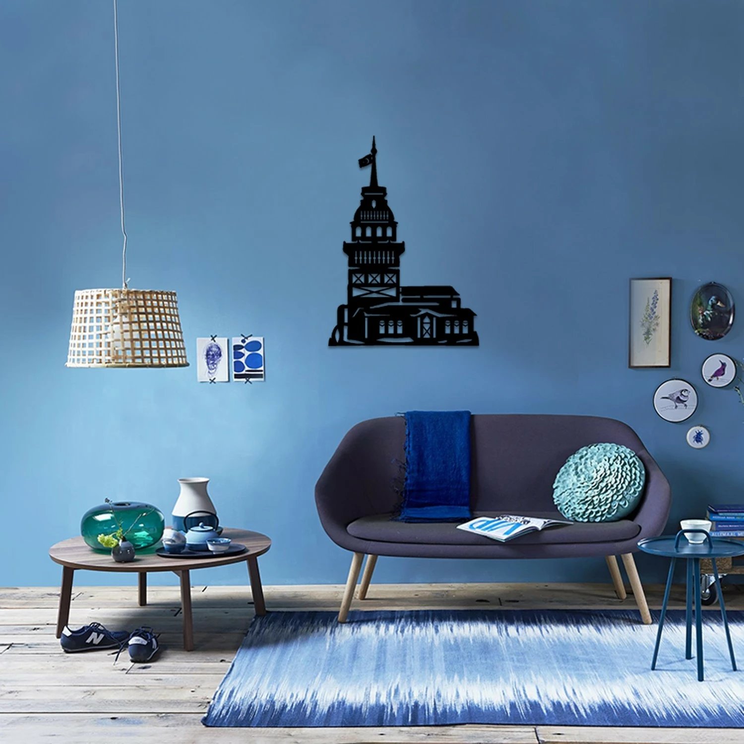 Aksesor dekorativ metalik për mur Wallity, Kulla e Vajzës, ngjyrë e zezë, 50x70cm