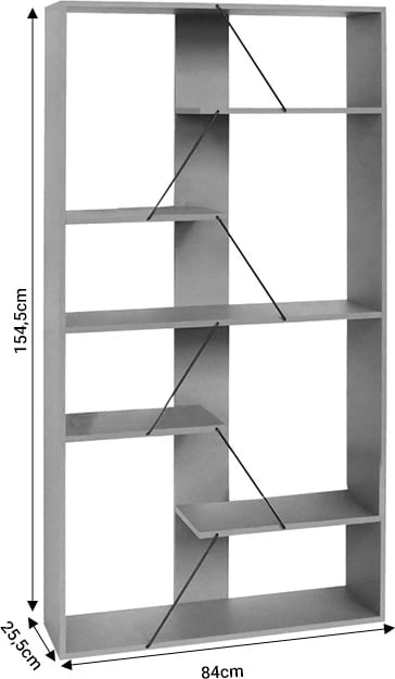Raft librash Tars, ngjyrë gri-e zezë, 84x25.5x154.5cm