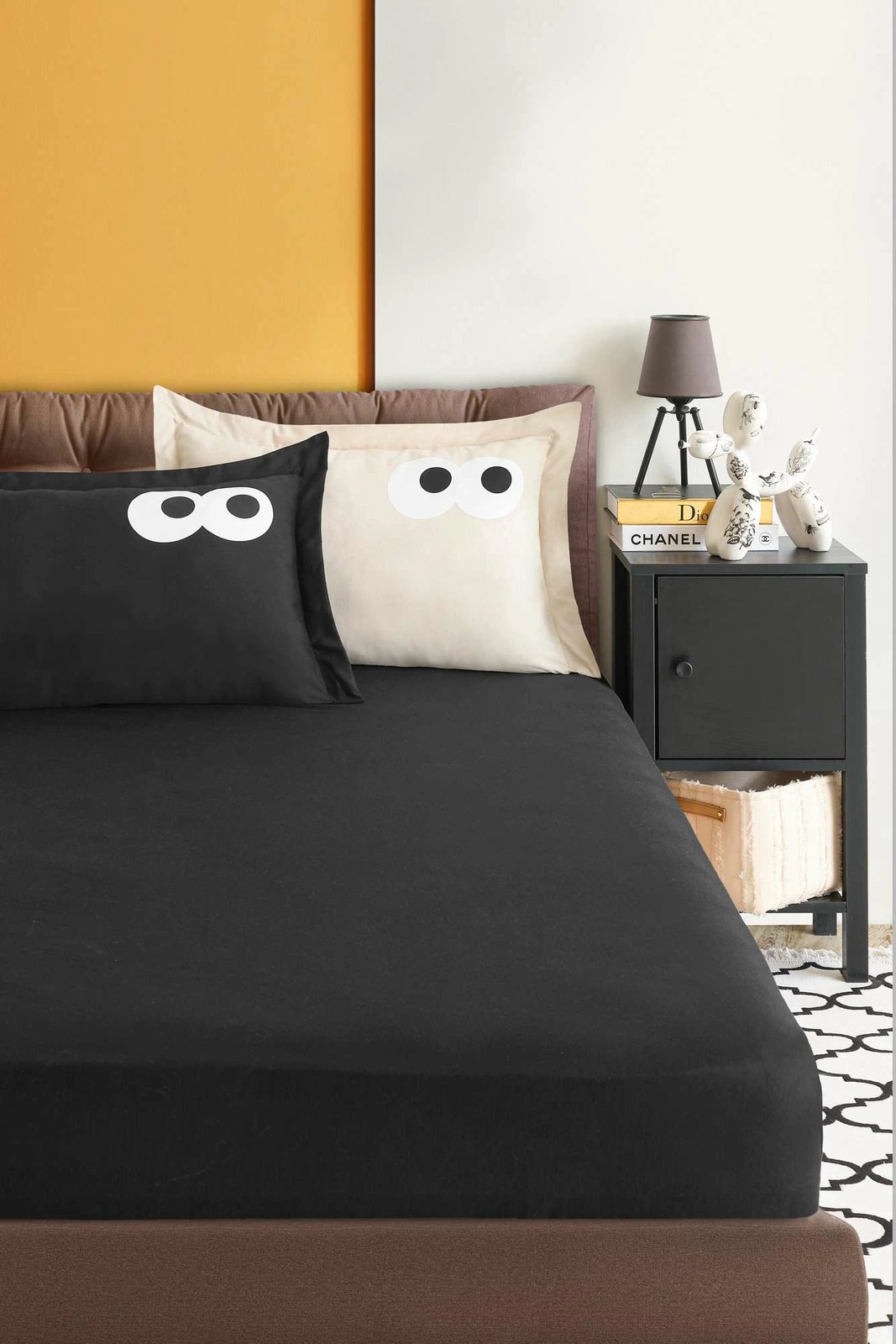 Set çarçafësh dopio L'essentiel, Funny, ngjyrë e zezë