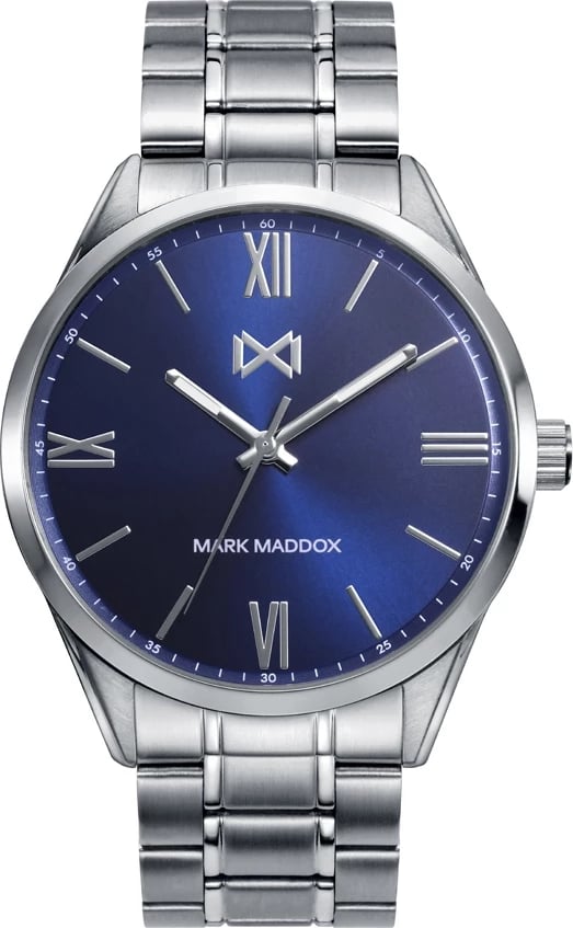 Orë dore për meshkuj MARK MADDOX HM0116-33, e argjendtë me ekran të kaltër