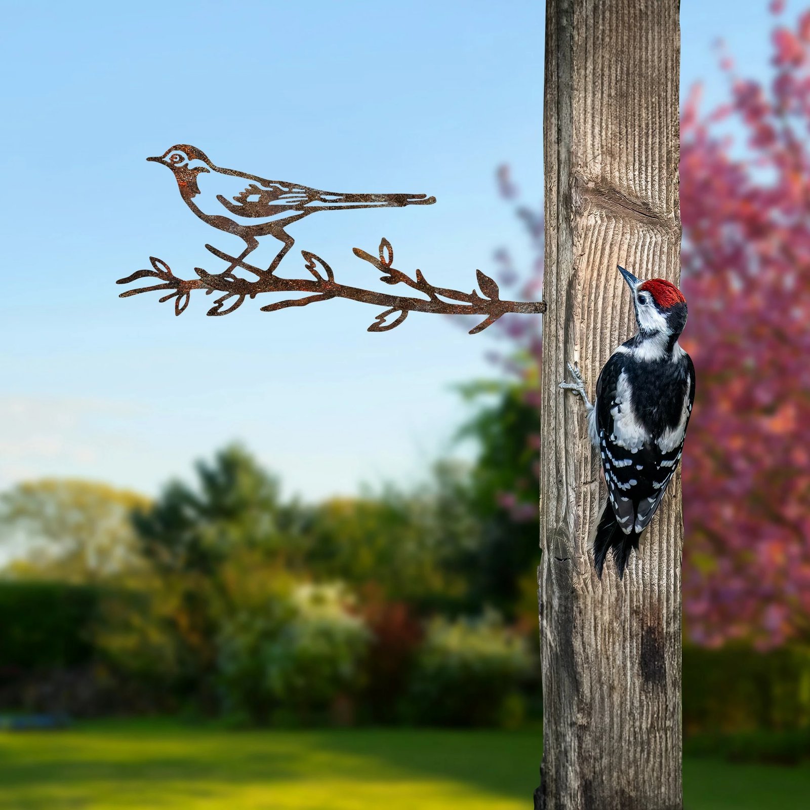 Objekt dekorativ për kopsht, zog në degë, ngjyrë kafe, Aberto Design